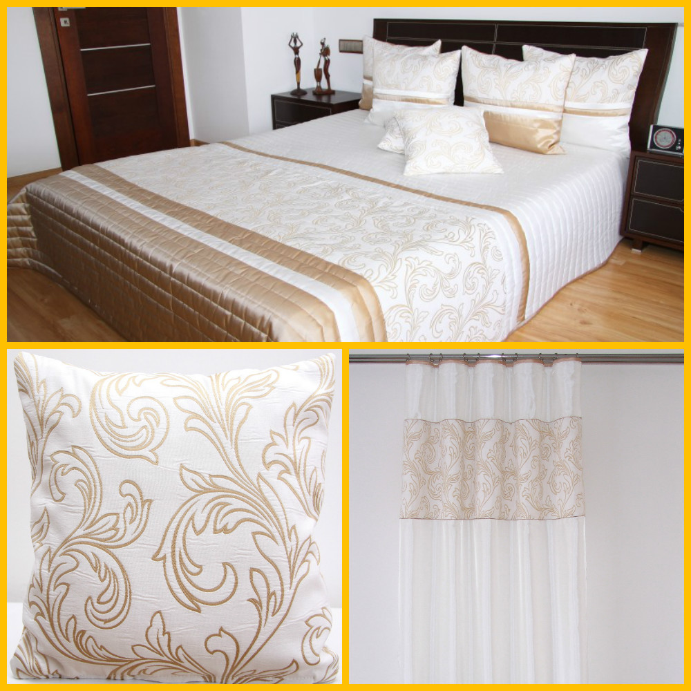 Dekoracyjne komplety sypialniane koloru ecru z cappucinowym wzorem