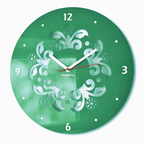 Zielony dekoracyjny zegar na ścianę 35x35
