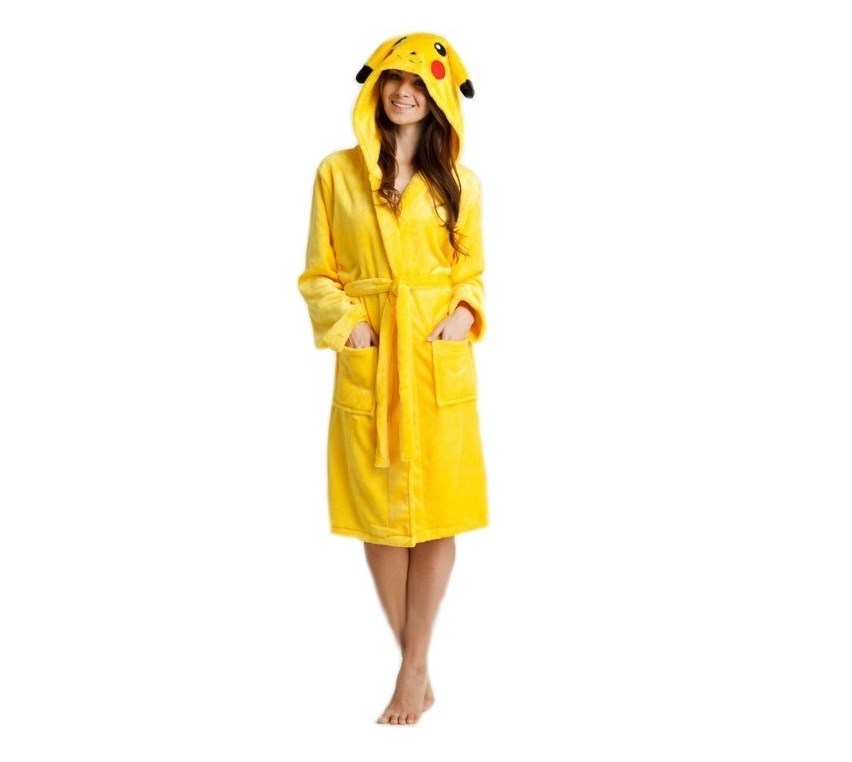 Ciepły modny damski szlafrok w kolorze żółtym z mikrofibry pikachu