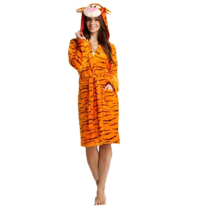 Przyjemny w dotyku damski szlafrok tygrys pomarańczowy w brązowe paski