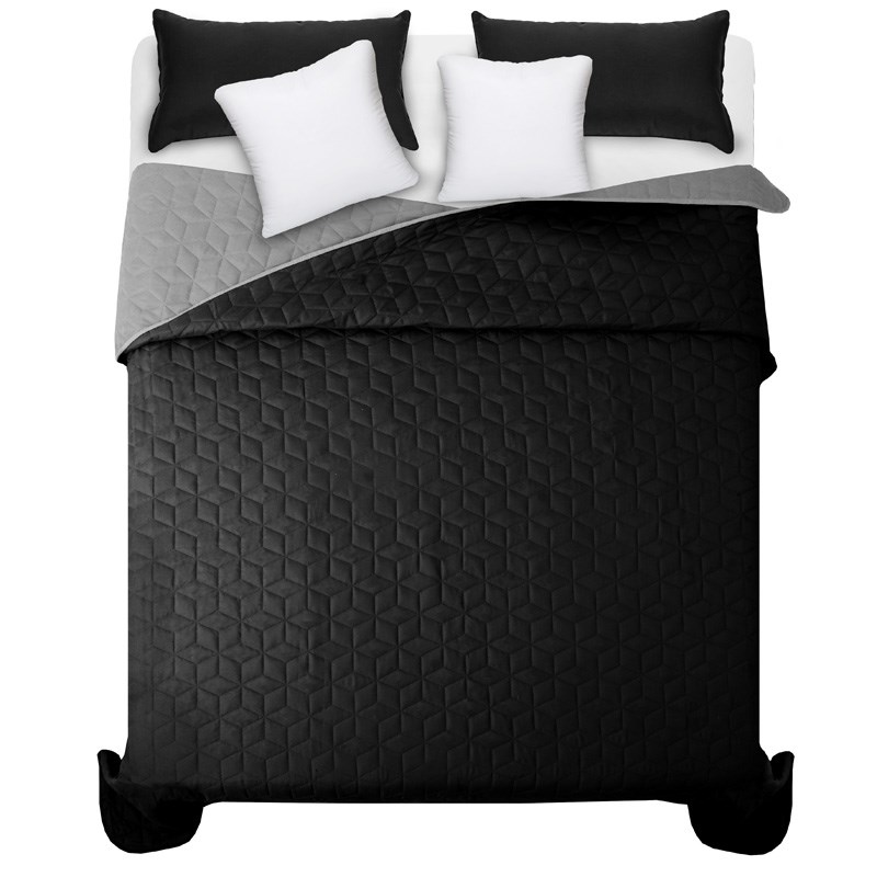 Szaro czarna modna dwustronna pikowana narzuta na łóżko do sypialni małżeńskiej 