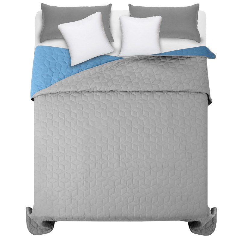 Miękka pikowana dwustronna narzuta na łóżko w kolorze szaro niebieskim 200x220