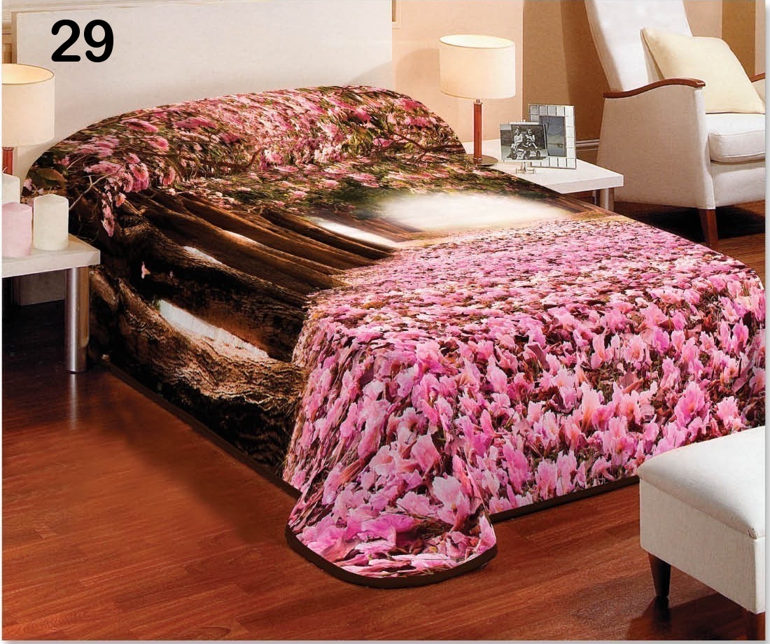 3D koce różowe na pojedyńcze łóżka z kwitnącymi drzewami