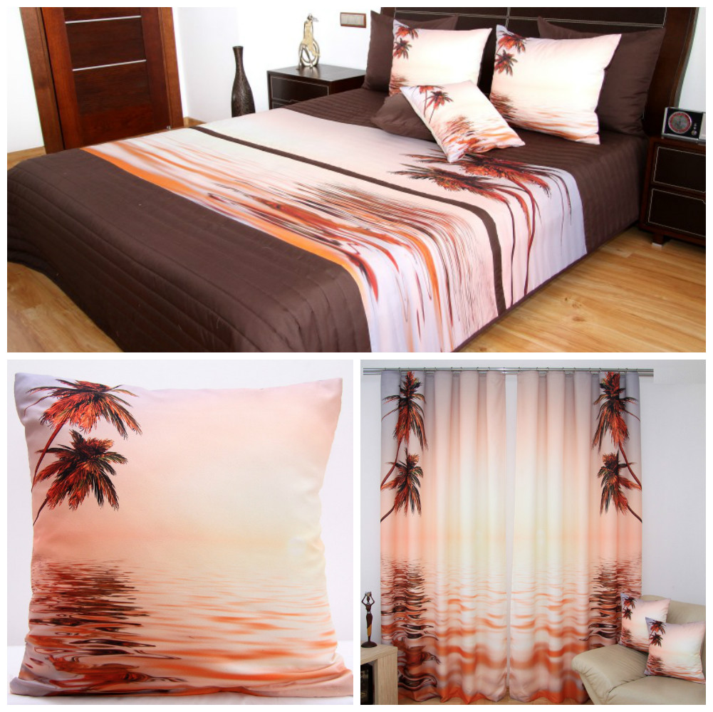 Łososiowe komplety dekoracyjne do sypialni z palmami