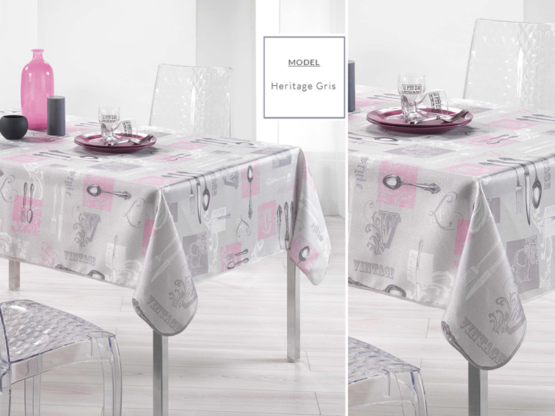 Obrus szary dekoracyjny na stół w różowo szare wzory