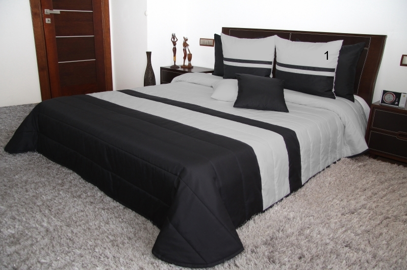 Luksusowa narzuta na łóżko pikowana szaro czarna