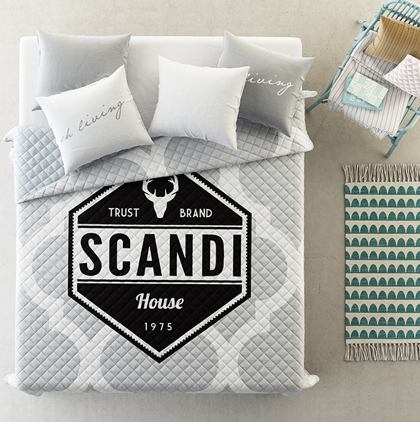 Jasnoszare narzuty pikowane na łóżko z motywem skandynawskim