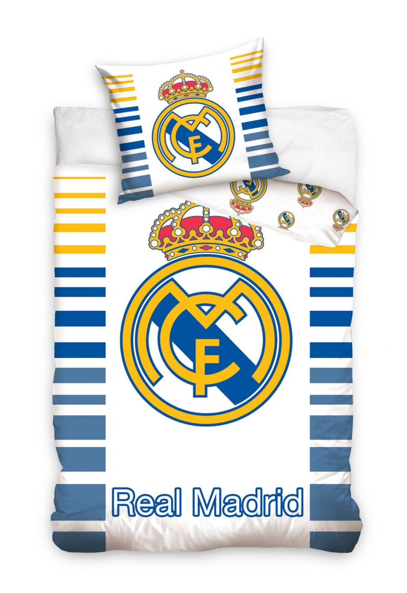 Biała pościel do pokoju dziecka z logo klubu Real Madrid