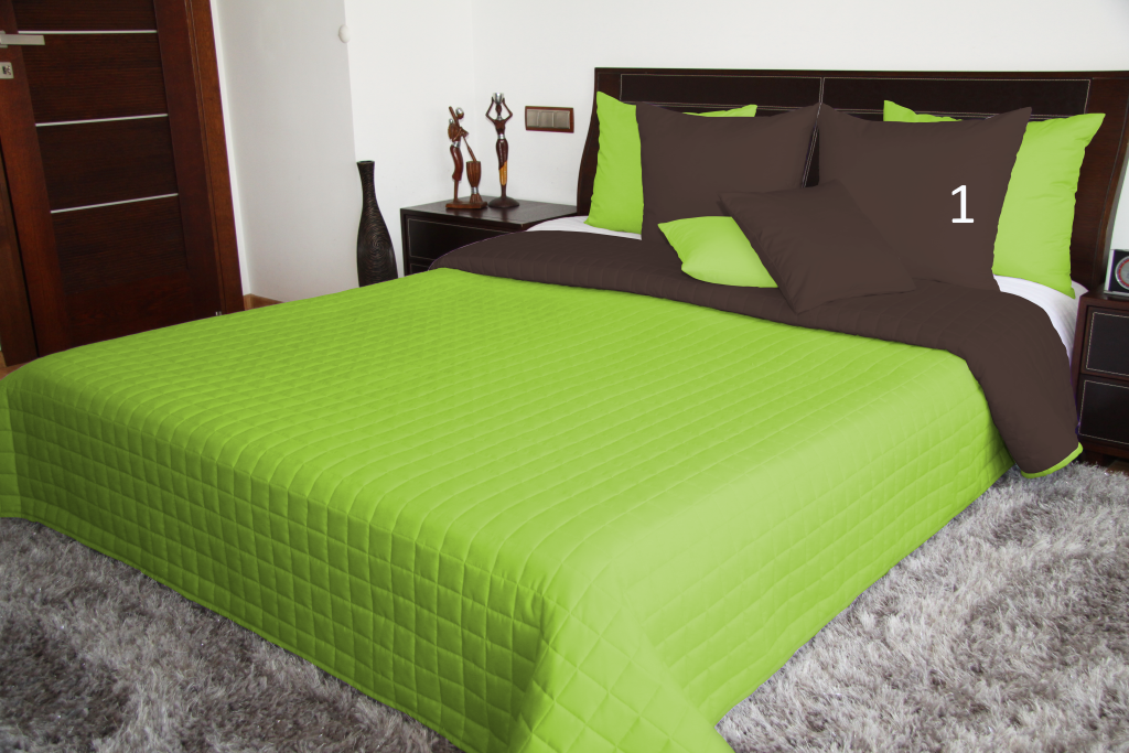 Dwustronna narzuta w kolorze zielono brązowym do sypialni