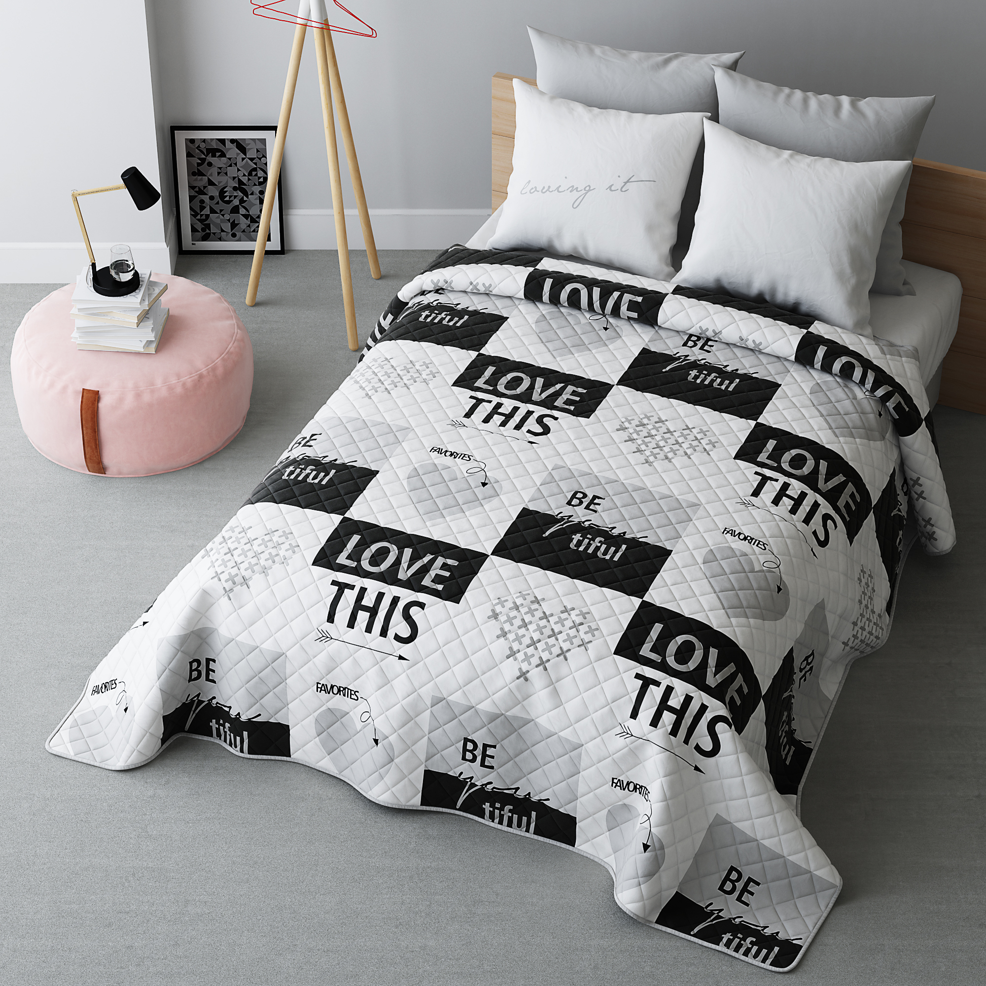 Biała nowoczesna narzuta na łóżko