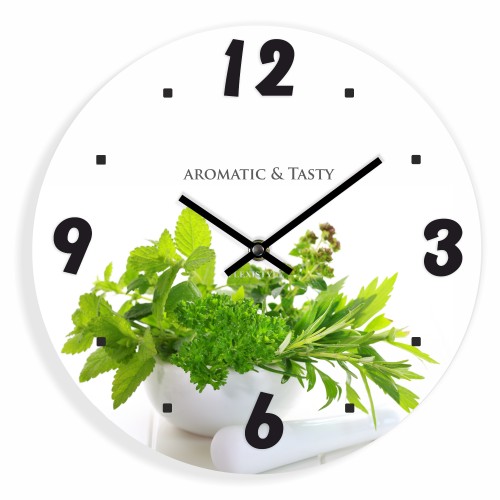 Biały kuchenny zegar z ziołami