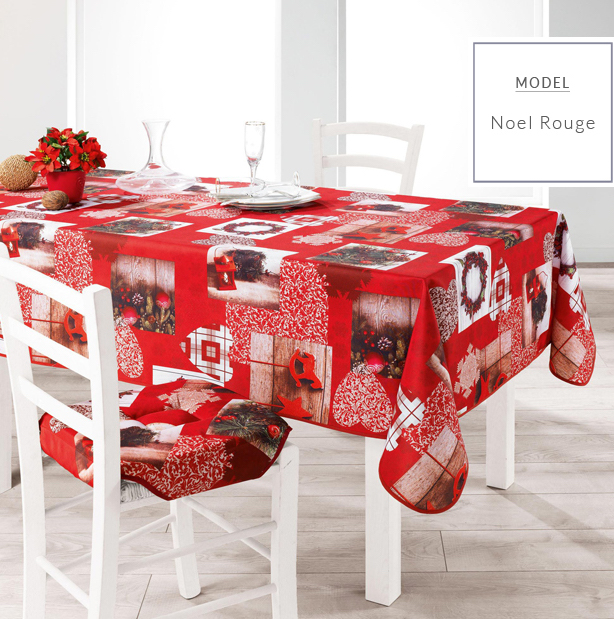 Czerwony obrus na stół z motywem świątecznym