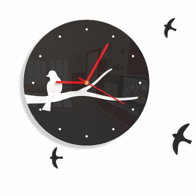 Zegar w kolorze czarnym ptaszek na gałęzi