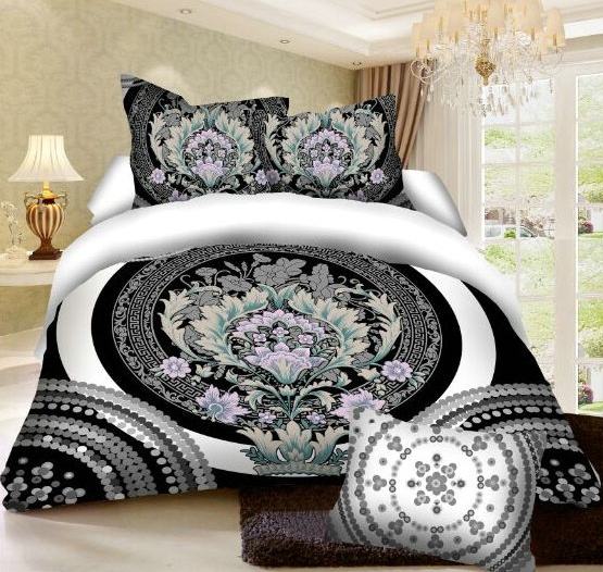 Dwustronna biało czarna pościel na łóżko z ornamentem 160x200