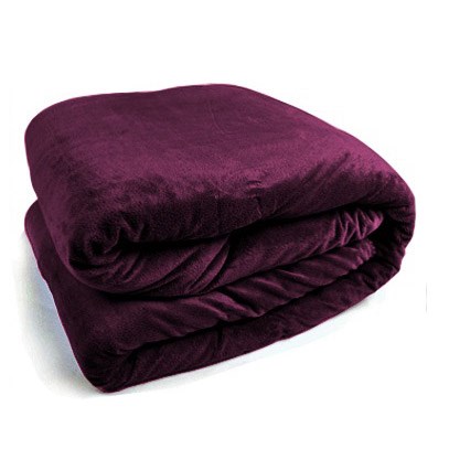 Dekoracyjny gładki fioletowy koc na łóżko z białym kożuszkiem 150x200