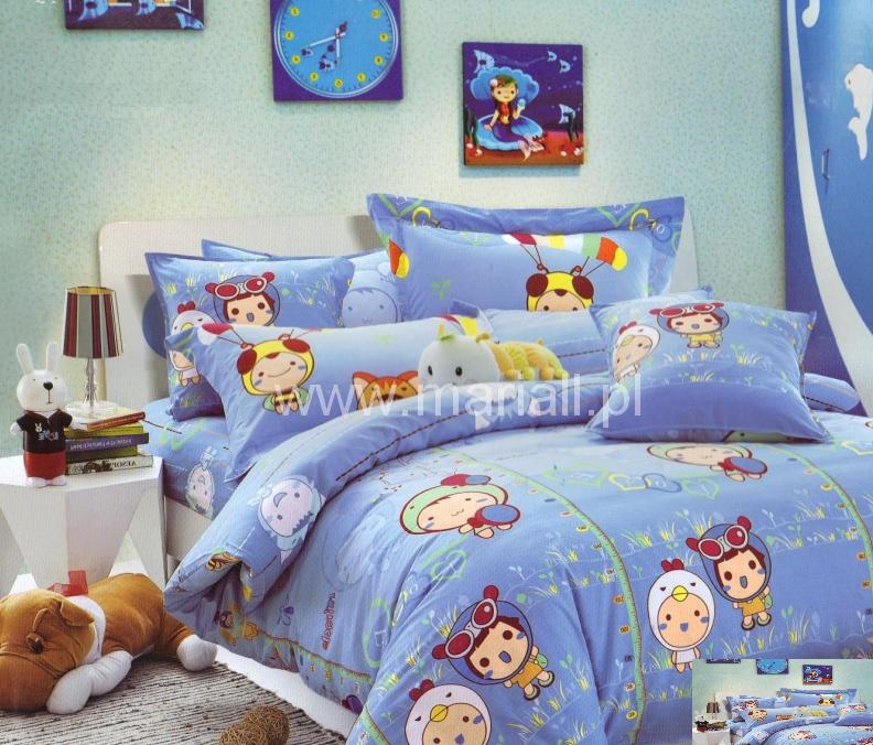 Niebieska bawełniana pościel dziecięca na łóżko do pokoju we wzory 160x200