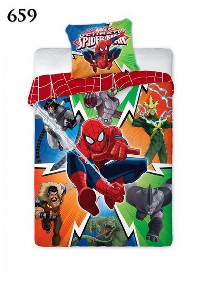 Spider man wspinający się z różnymi postaciami pościel dla chłopca 160x200