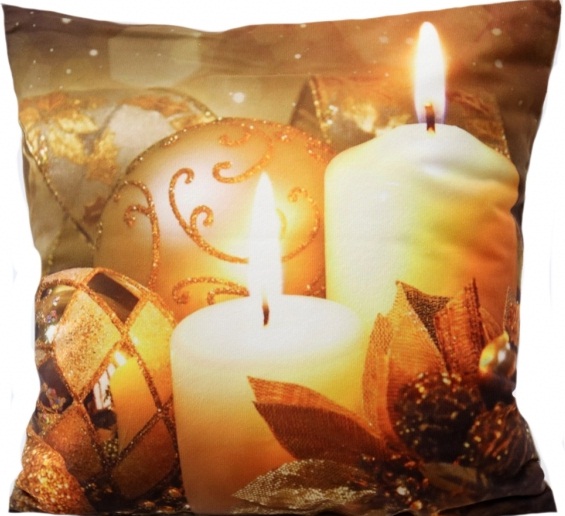 Gładka świąteczna poszewka na poduszkę z dwoma palącymi się świeczkami
