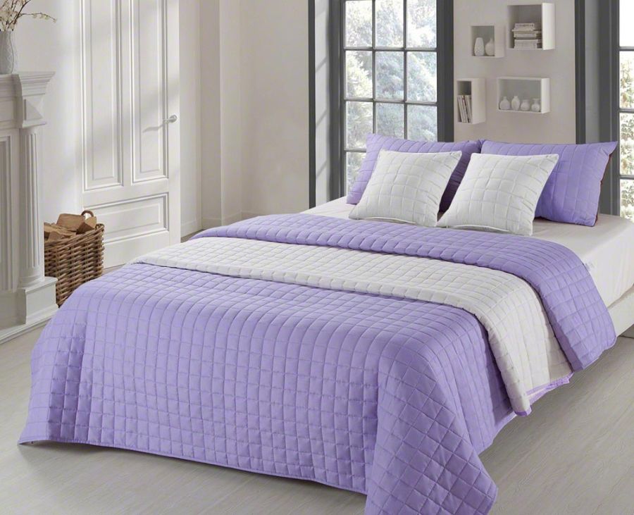 Nowoczesna pikowana dwustronna młodzieżowa narzuta na łóżko w kolorze fioletowym