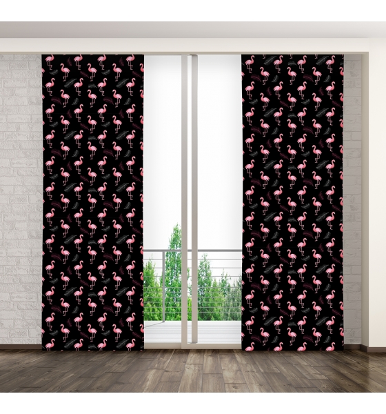 Zasłonki do pokoju w kolorze czarnym z flamingami