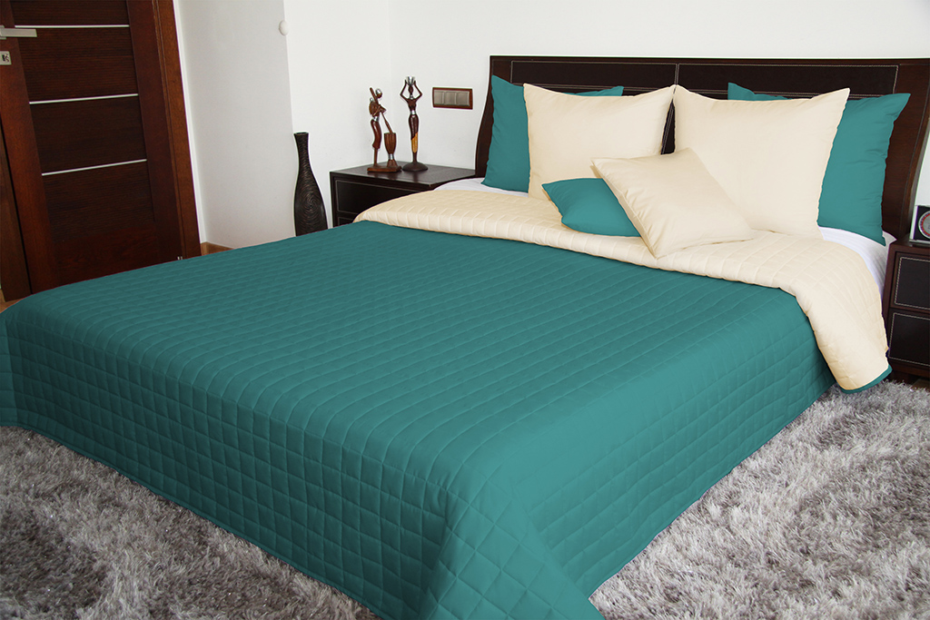 Piaskowo turkusowa narzuta na łóżko do sypialni 170x210