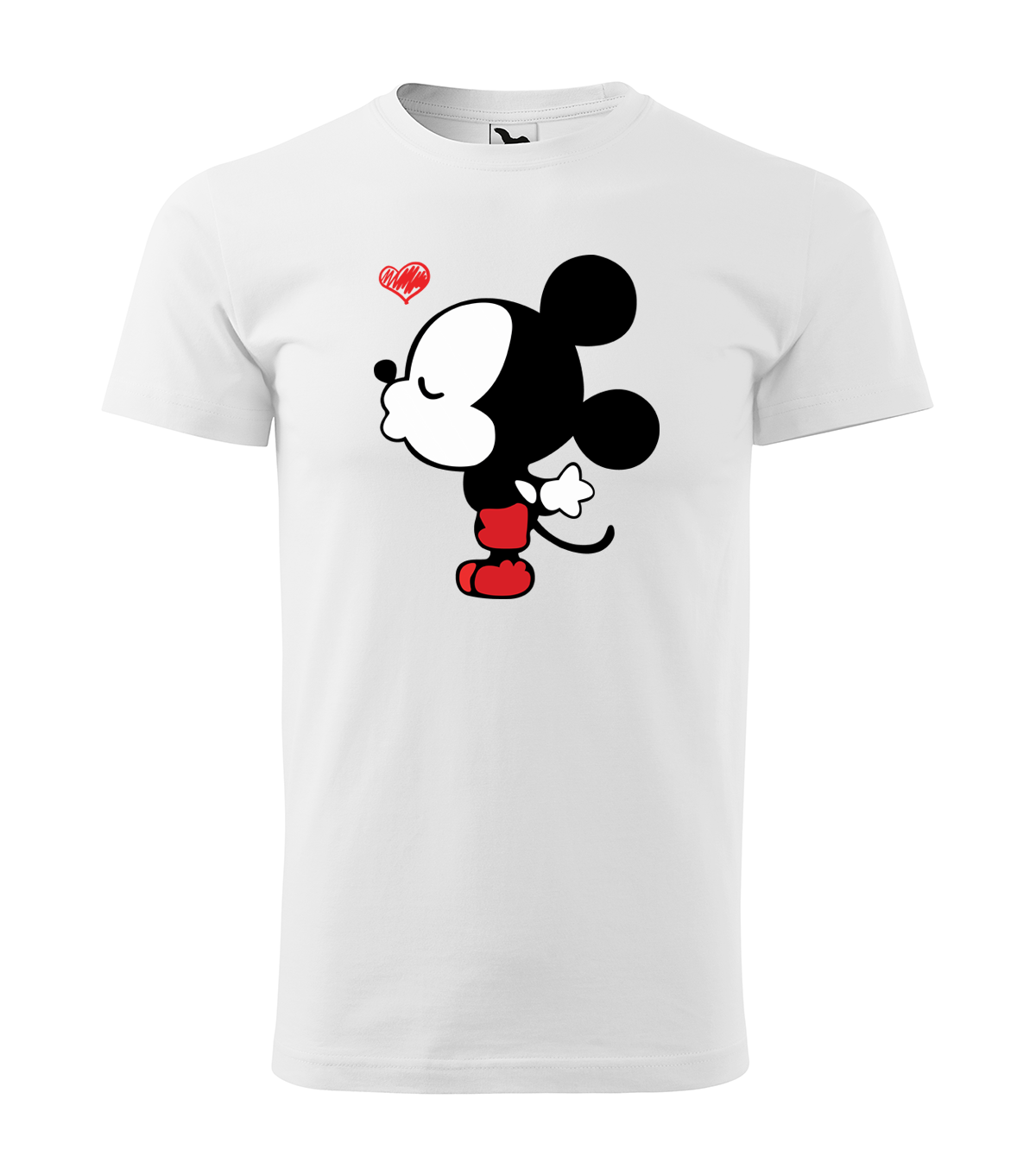 Biała koszulka męska walentynkowa z dekoracyjnym myszka Mickey