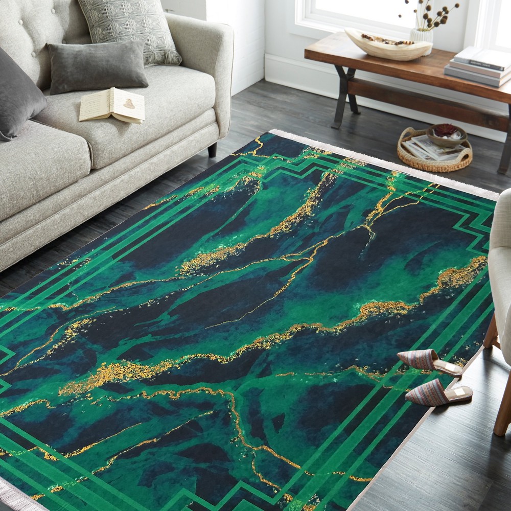 Zielony antypoślizgowy dywan do salonu