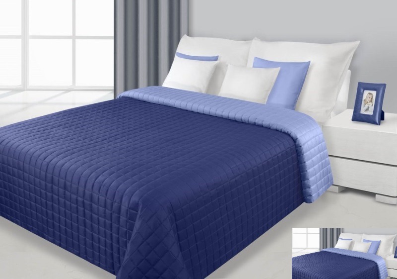 Granatowo niebieska dwustronna narzuta na łóżko
