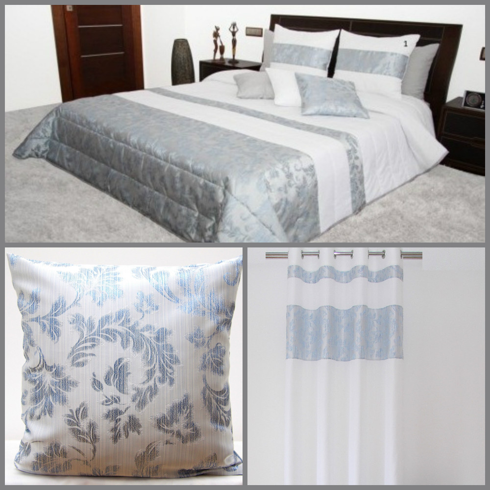 Białe dekoracyjne zestawy do sypialni z błękitnym ornamentem