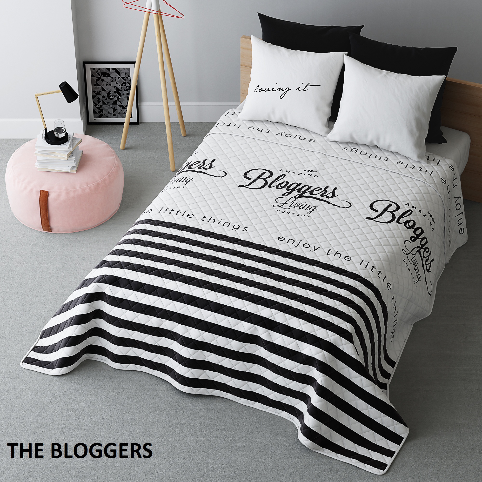 Czarno biała modna narzuta na łóżko