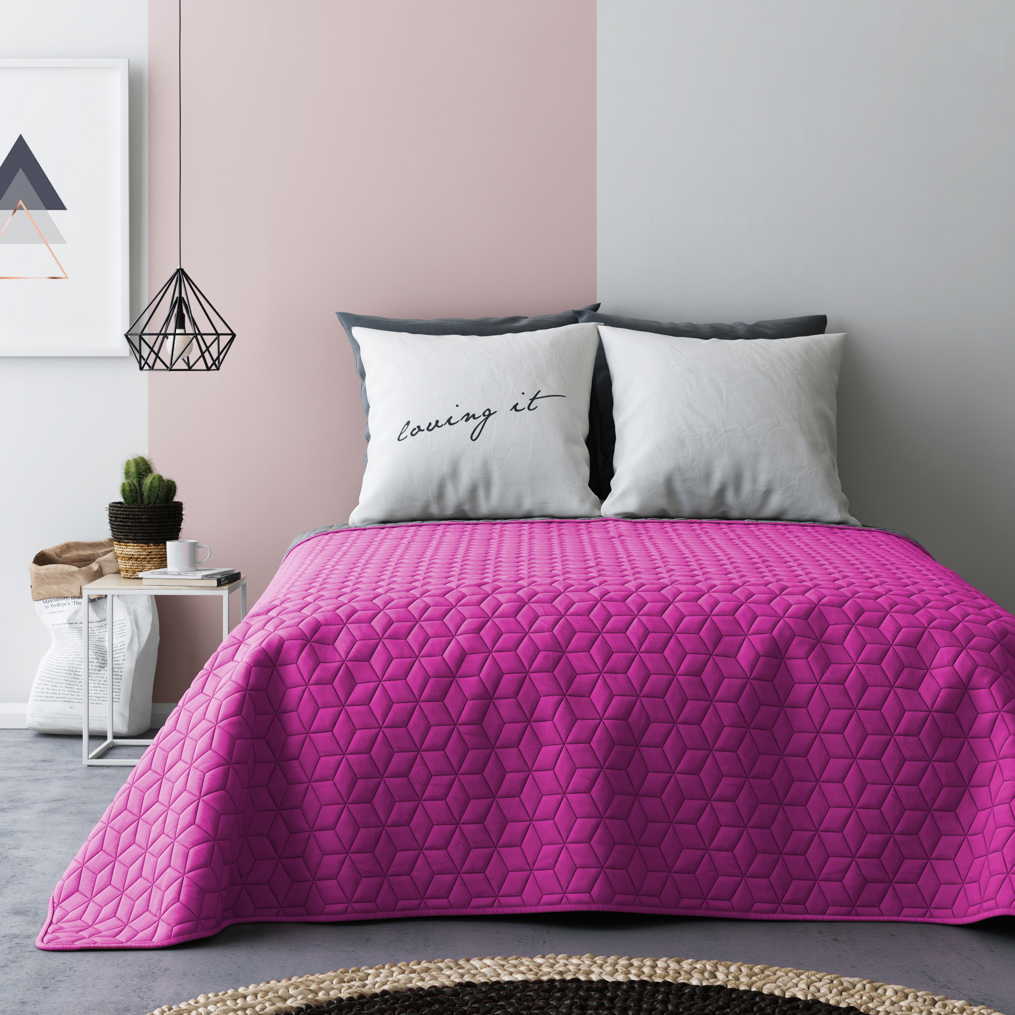 Francuska narzuta na łóżko w kolorze grafitowo amarantowym