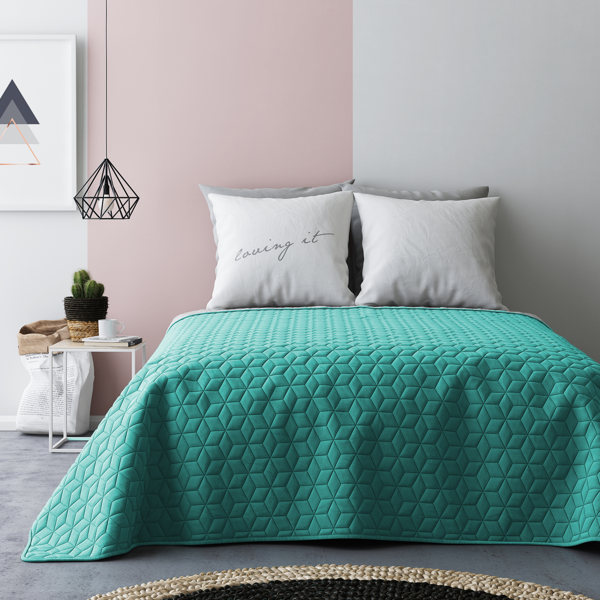 Narzuta francuska na łóżko w kolorze zielono szarym 