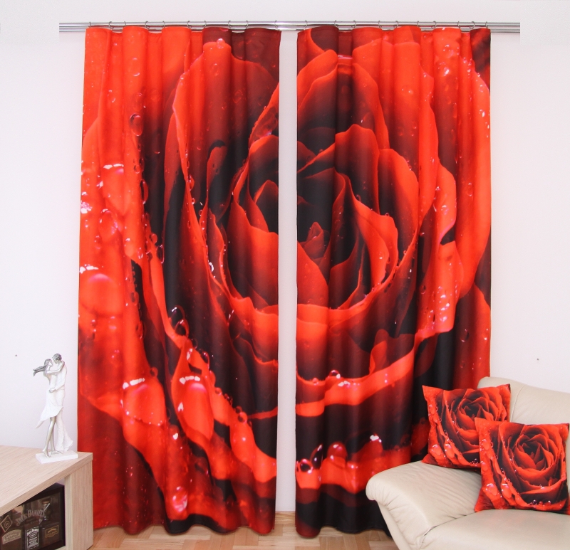 Róża zasłony 3D czerwone