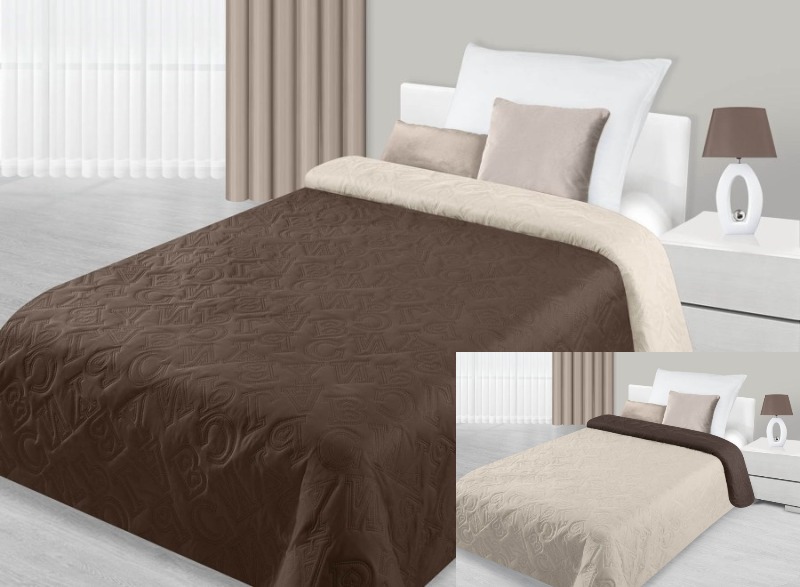 Dwustronne modne narzuty na łóżko do sypialni koloru brązowo kremowego