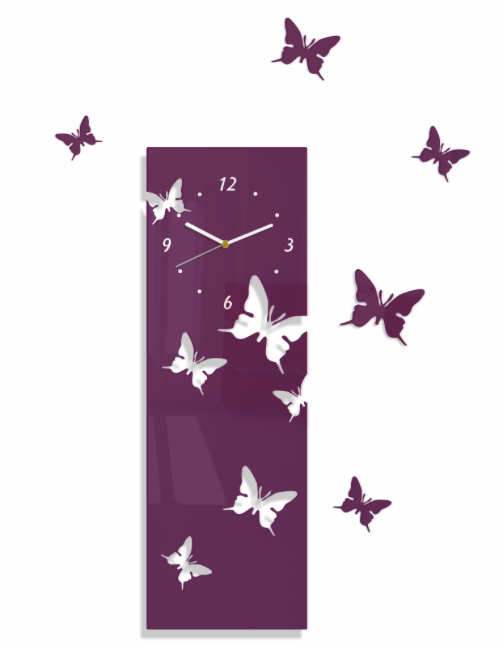 Podłużny zegar na ścianę z motylami