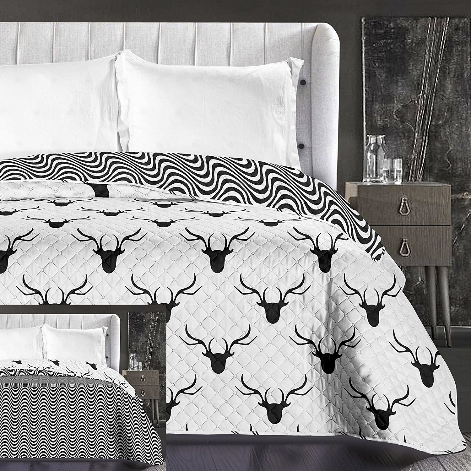 Pikowana narzuta skandynawska na łóżko