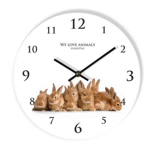 Nowoczesny biały zegar dla dzieci z króliczkami