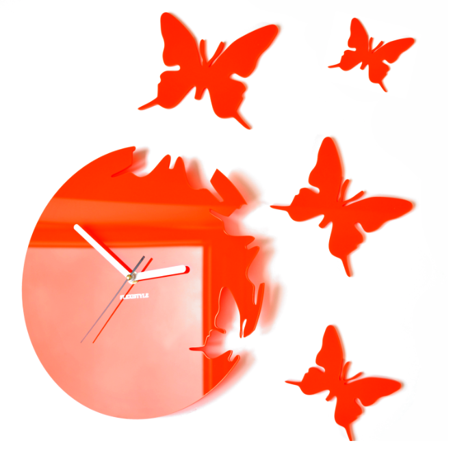 Zegar ścienny pomarańczowy z motylami