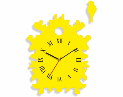 Zegar ścienny koloru żółtego z kukułką