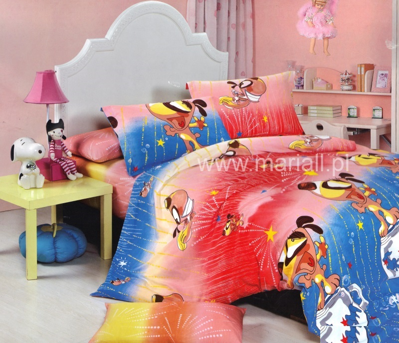 Dekoracyjna pościel 160x200 na łóżko do pokoju dziecięcego z psami i gwiazdkami