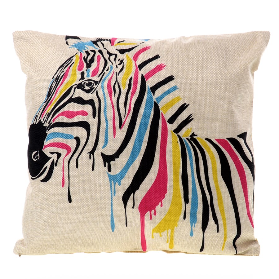 Kolorowa zebra poszewka na jaśka w kolorze beżowym na łóżko do sypialni