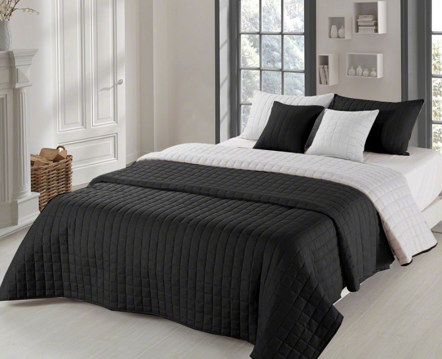 Eleganckie pikowane dwustronne narzuty na łóżko do sypialni czarne