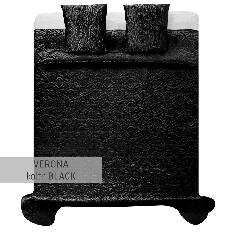 Czarna satynowa narzuta na łóżko w stylu vintage 200x220