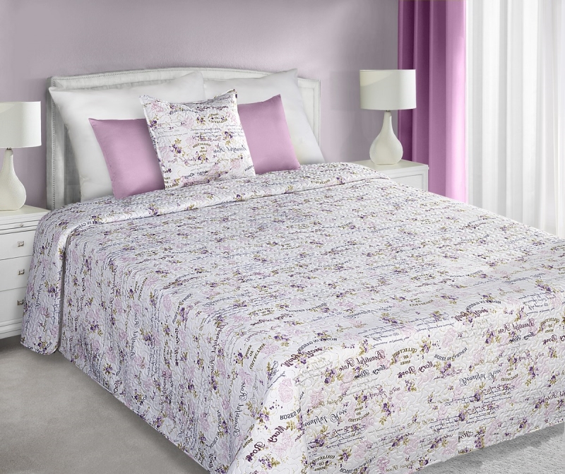 Modne narzuty dwustronne na łóżko w kolorze biało wrzosowym