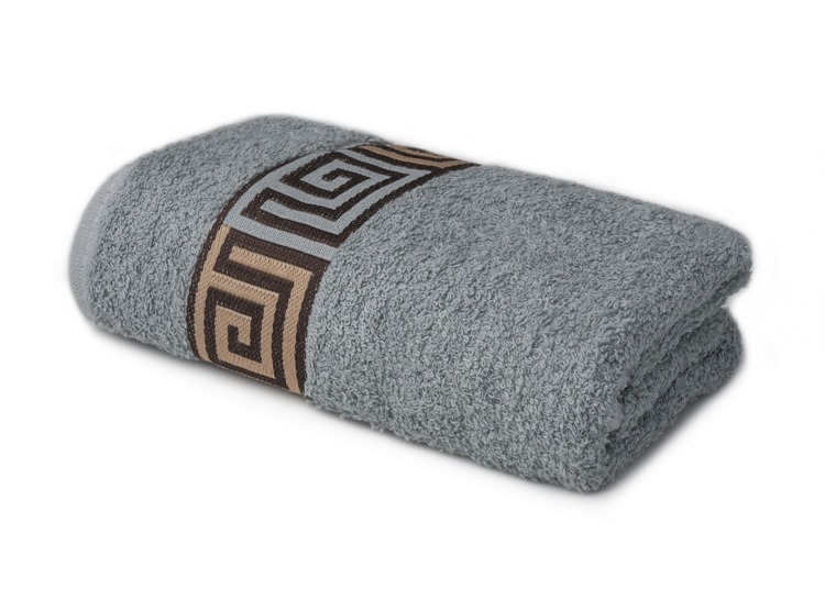 Bawełniany ręcznik szary w ozdobne brązowe wzory