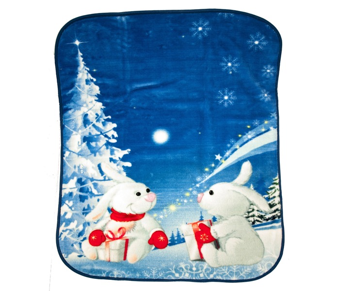 Dwa króliczki siedzące na śniegu niebieski dziecięcy koc