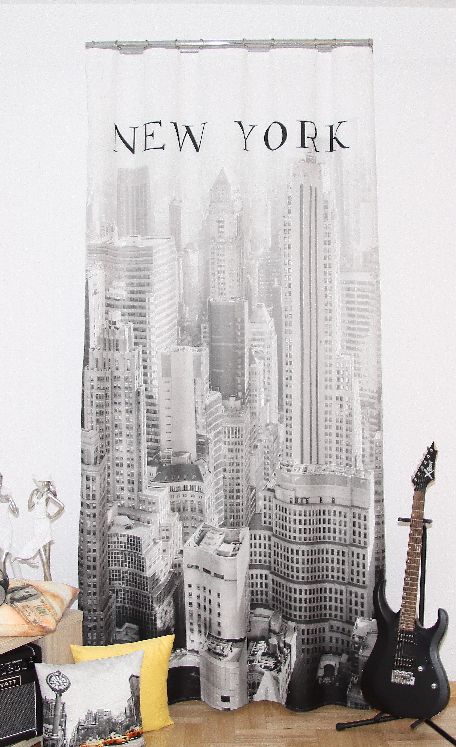 Modna zasłona 3D w kolorze białym z Nowym Yorkiem