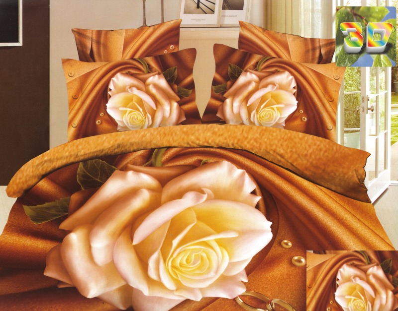 Modna miodowa pościel na łóżko w kremowe róże