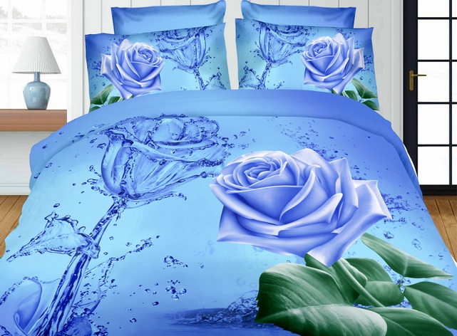 Pościel na łóżko w kolorze niebieskim z różą