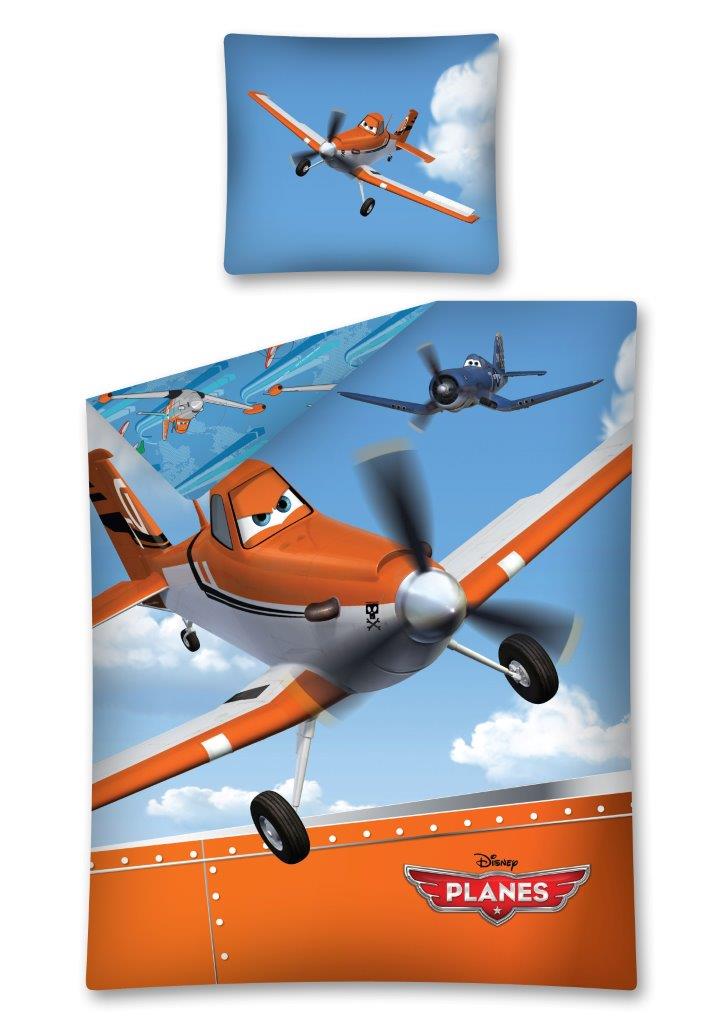 Pościel dla dziecka w kolorze niebieskim z pomarańczowym samolotem